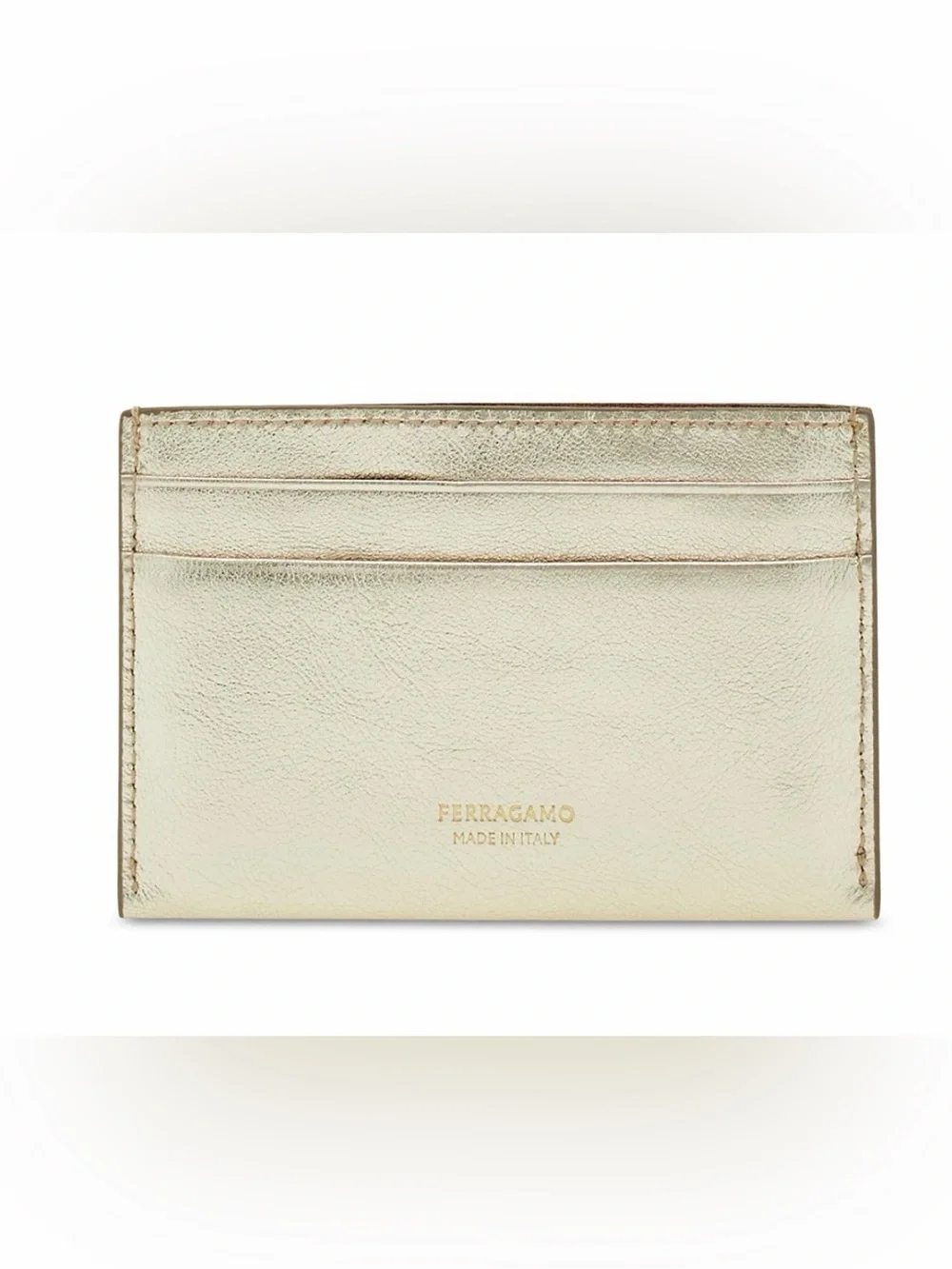 NWT FERRAGAMO Gancini Metallic Leather Card Holder