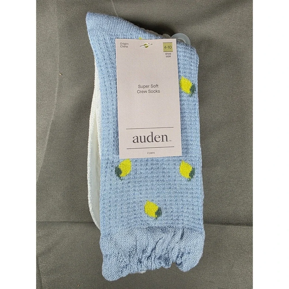 Women's Lemons 2pk Crew Socks with Ruffle Cuff - Auden Blue/White 4-10‎