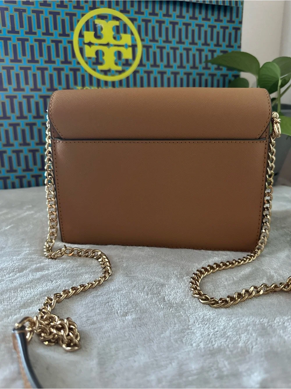 Tory Burch Tan Leather Crossbody with Gold Chain