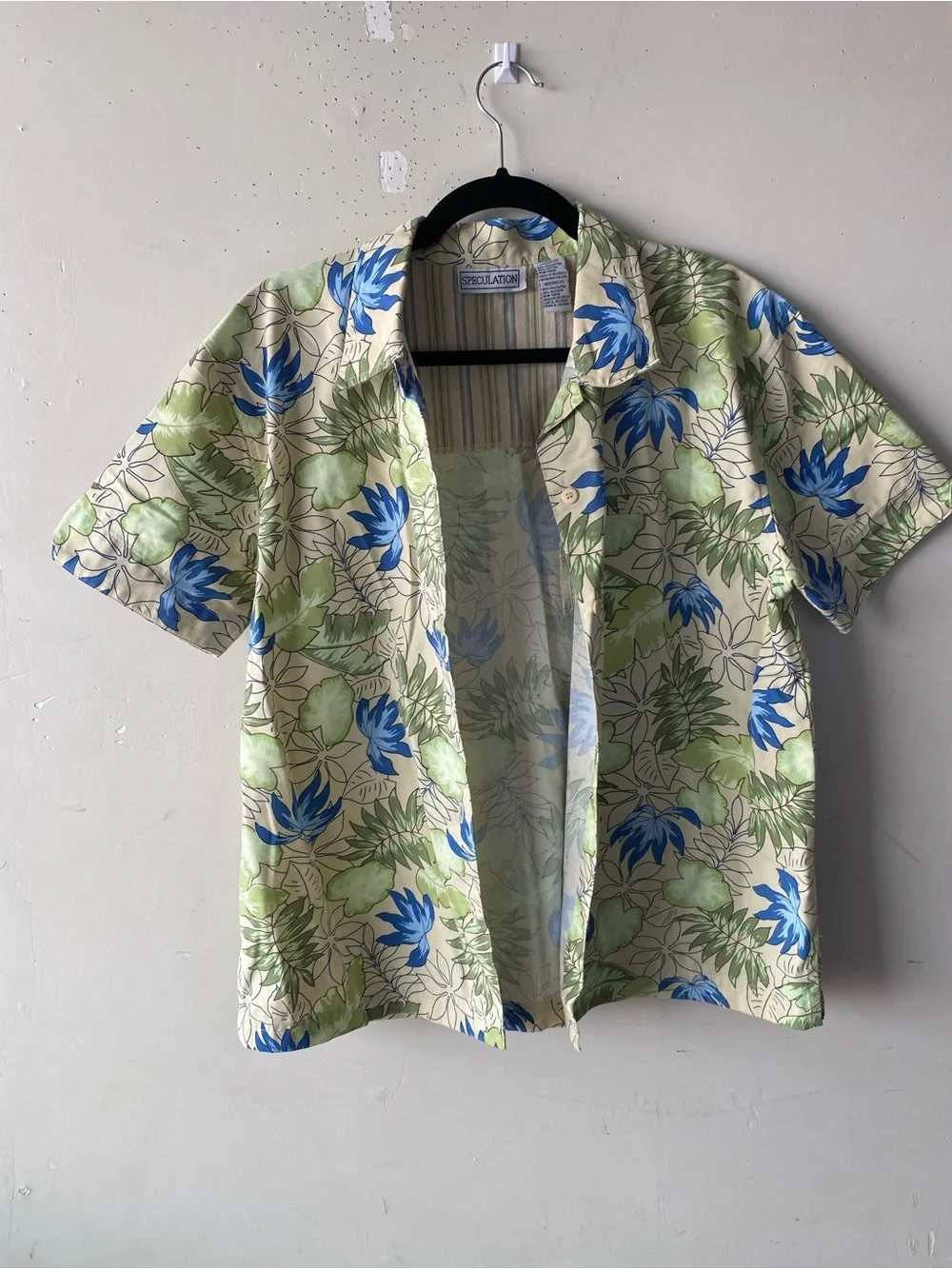 Vintage Speculation Floral Blouse M Tropical Botanical Button Down Shirt Resort