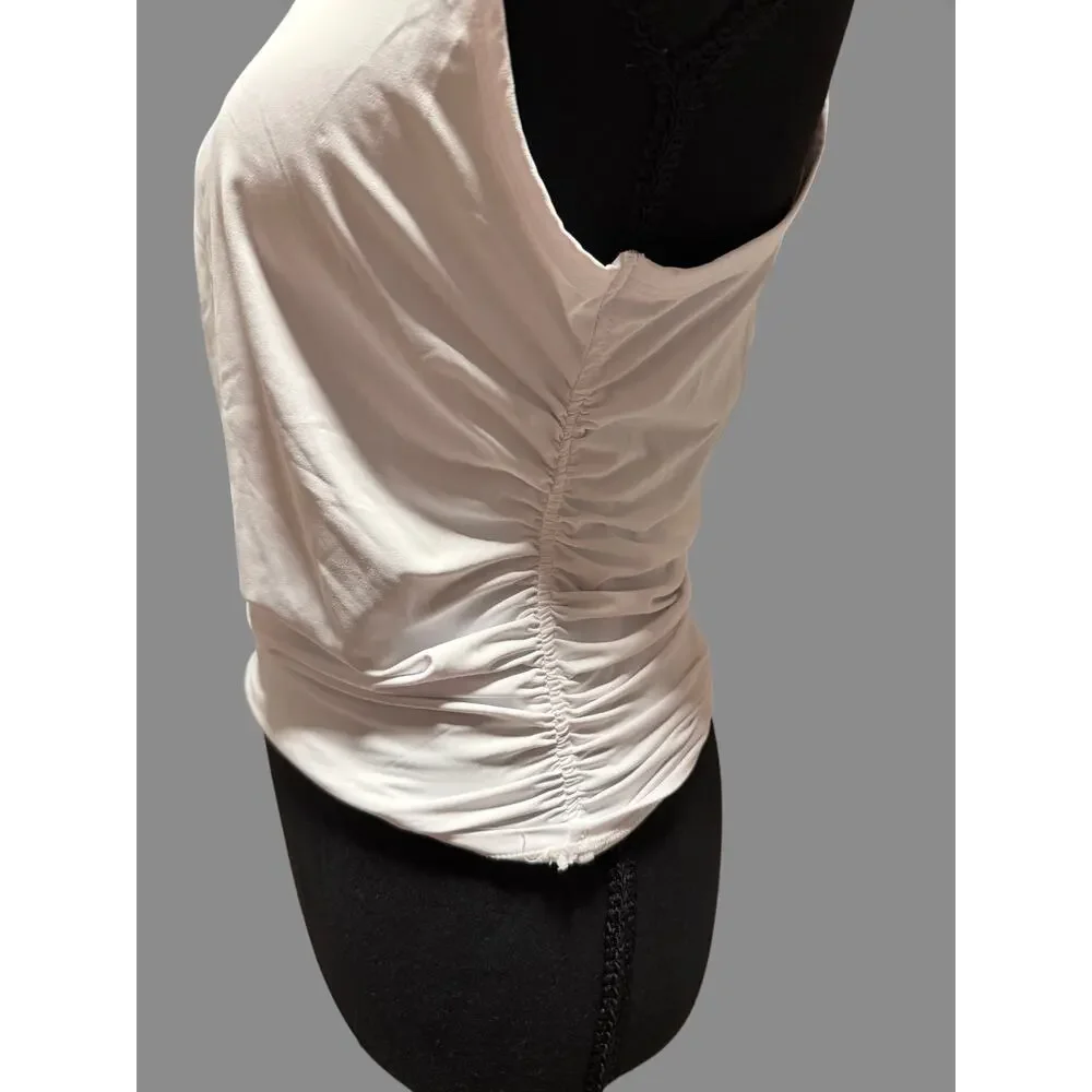 Halara Women's White Ruched Side Sleeveless Tank Top Medium Stretch Athleisure