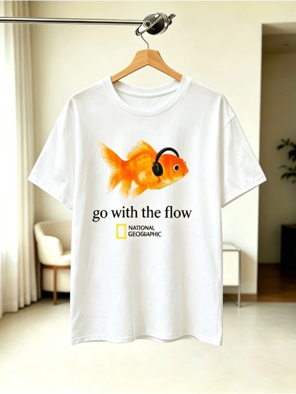 Men’s white T-shirt. National Geographic goldfish white cotton t-shirt