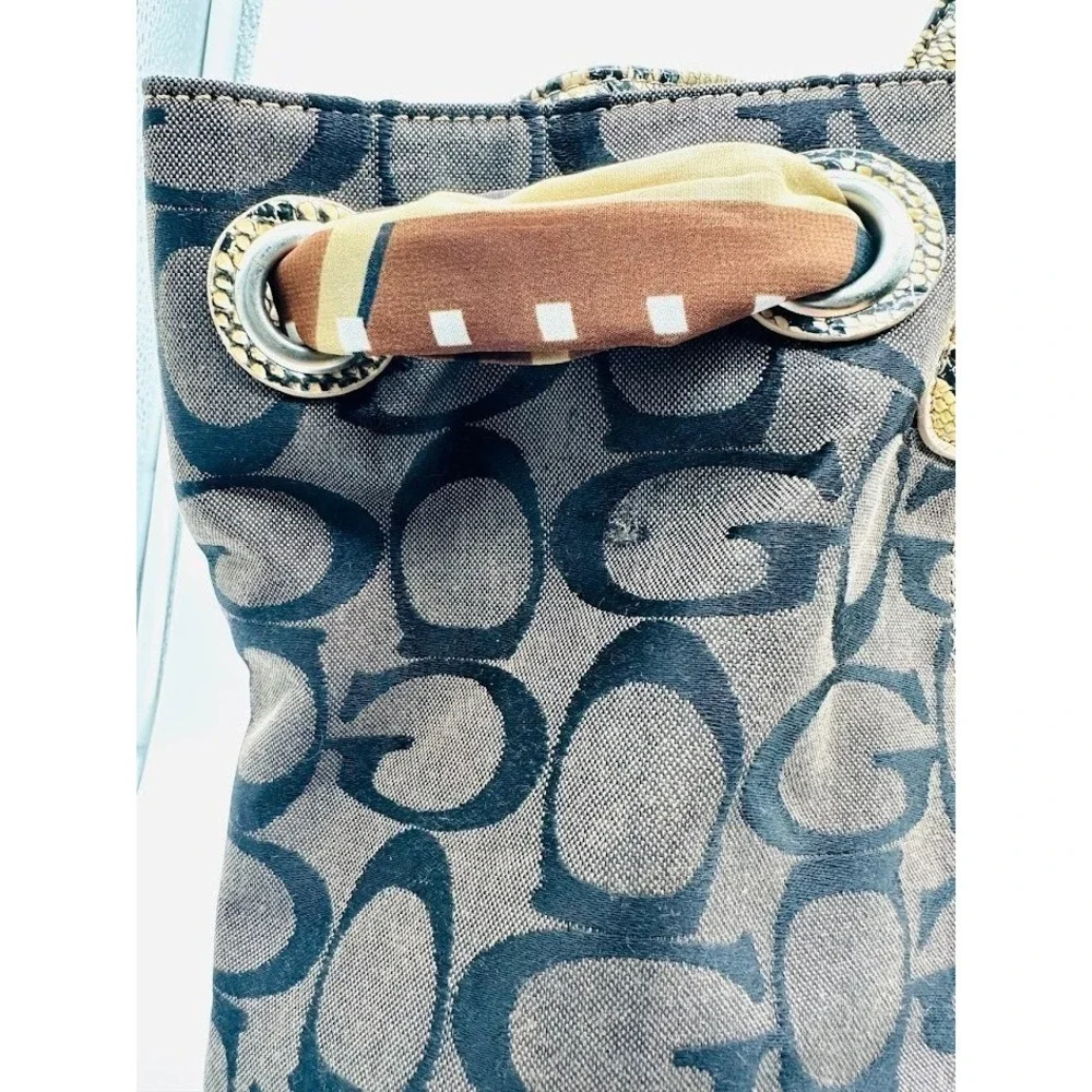 Designer Style Brown Monogram Tote‎ Bag Snake Print Handles Scarf Large Shoulder