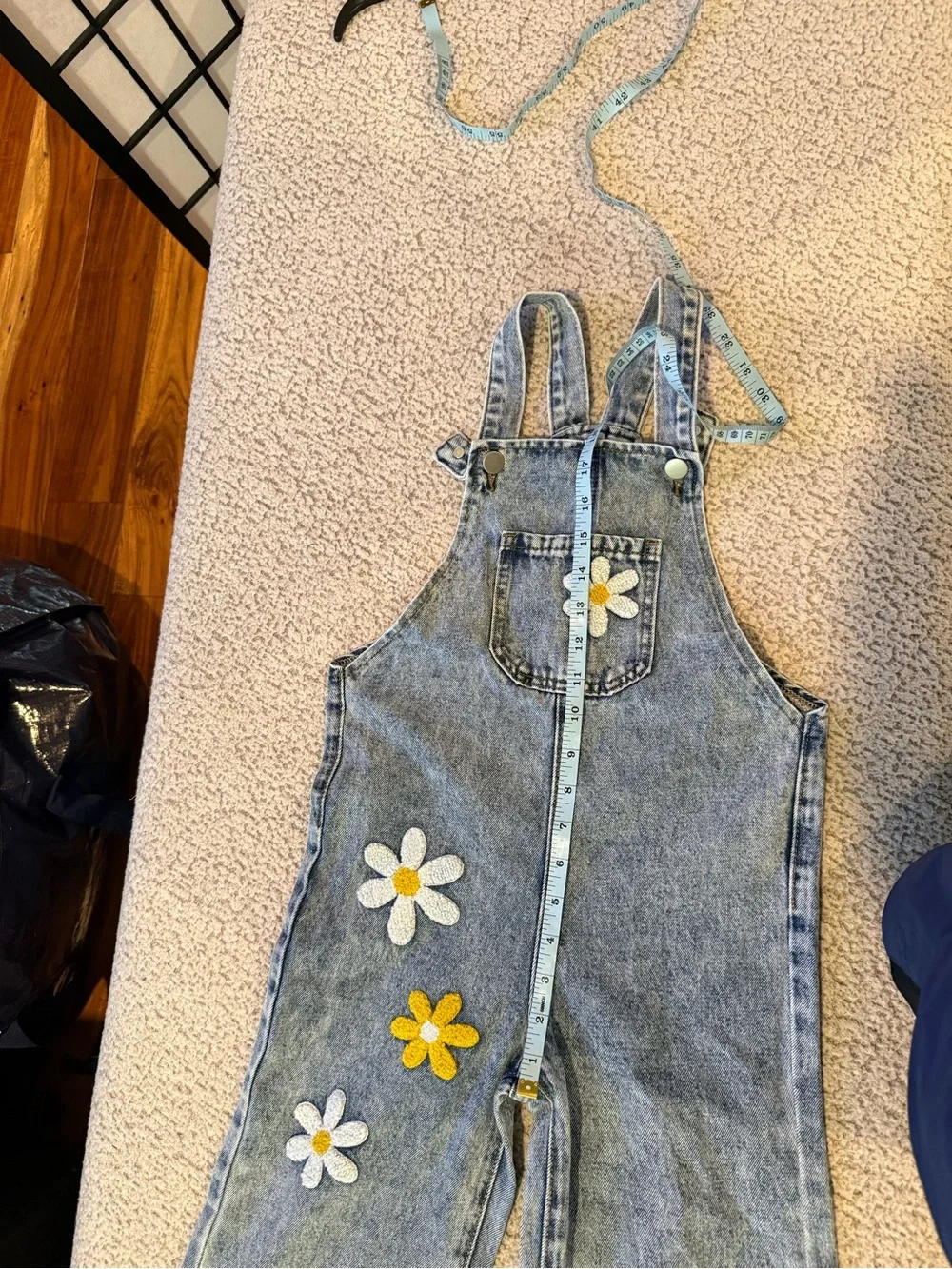 🌼Girls Floral Embroidered Denim Jean Overalls Size 7Y Wide Leg Boho Daisy NWT🌼