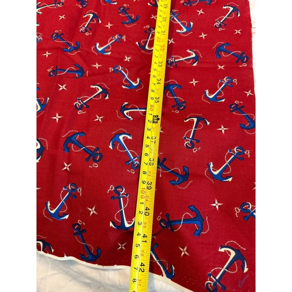Vintage New Anchor Design Sea Life Retro Look Red‎ Blue Fabric 18