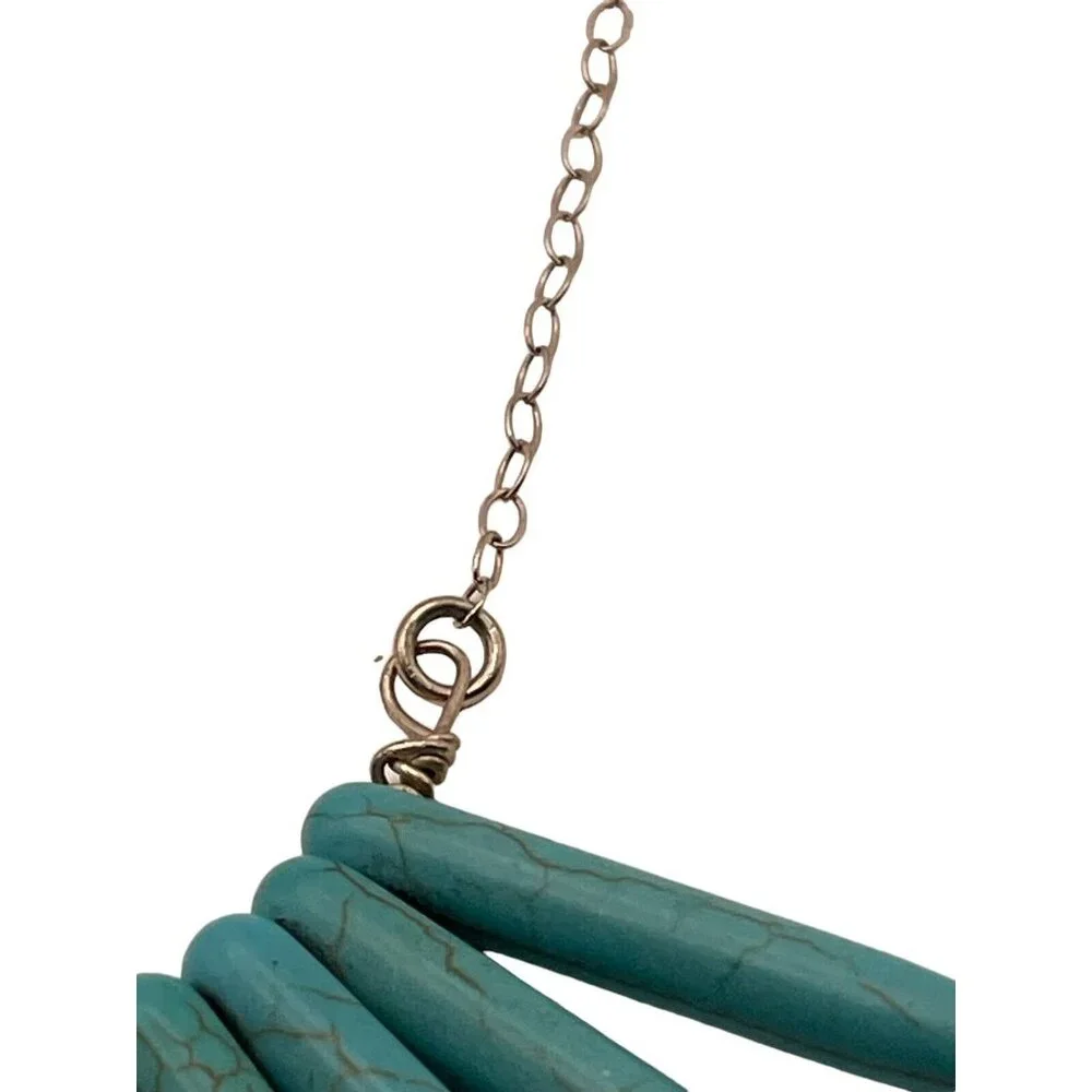 Blue Howlite Turquoise Graduated Spike Points Beads Sterling Silver 925 Necklace