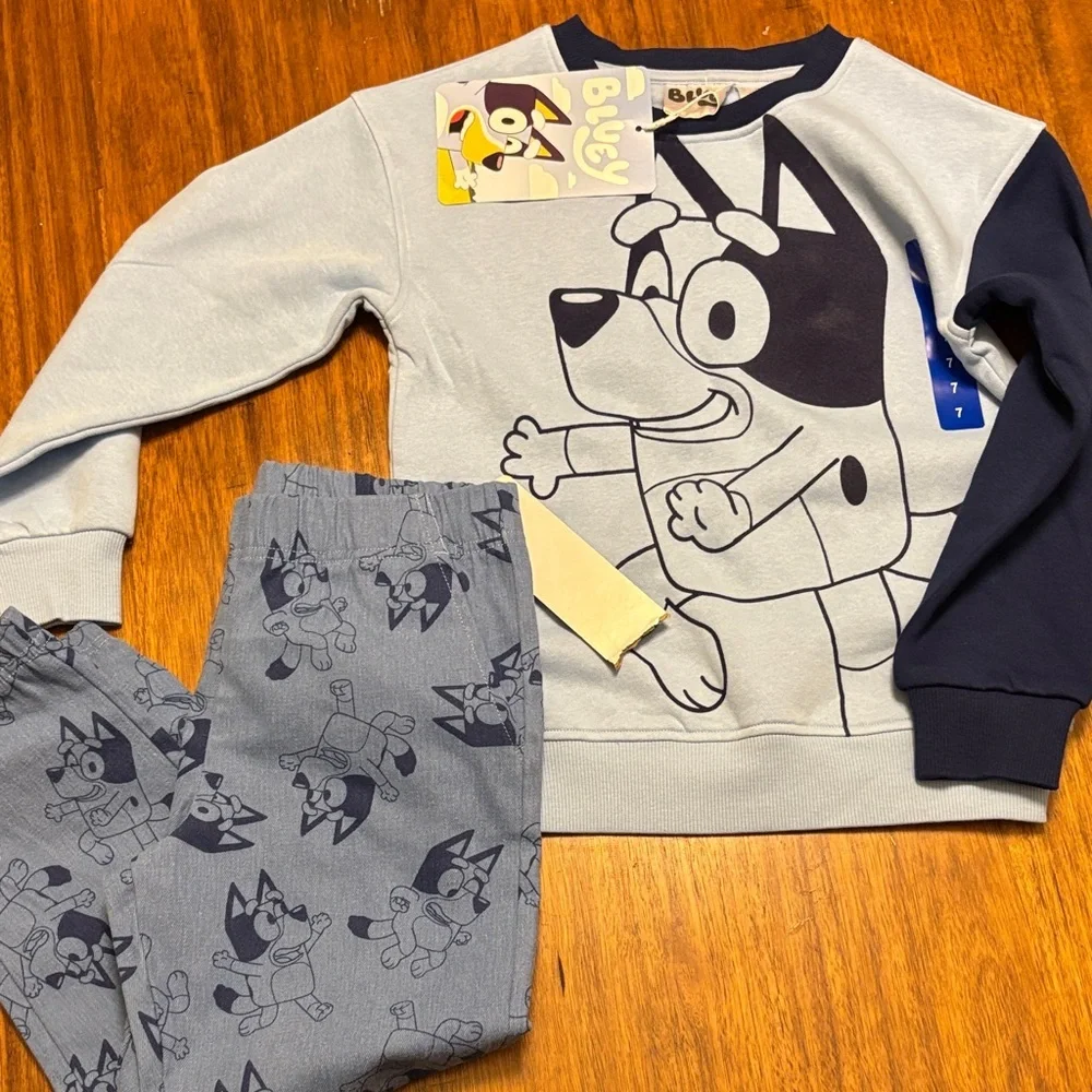 Bluey Kids Size 7 Matching Set - NWT -‎ Stretch Denim joggers & sweatshirt