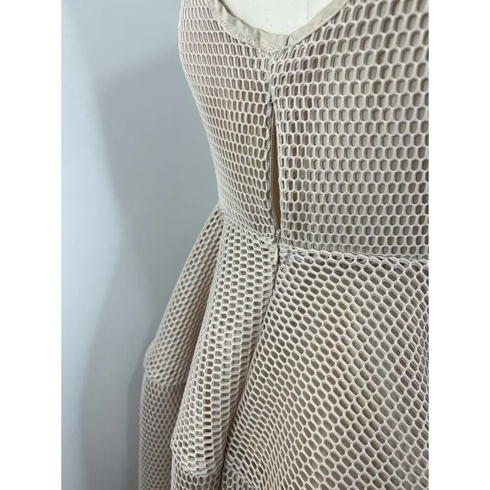 GRACIA Blush Neutral Beige Honeycomb Mesh Fit & Flare Mini Dress M Medium