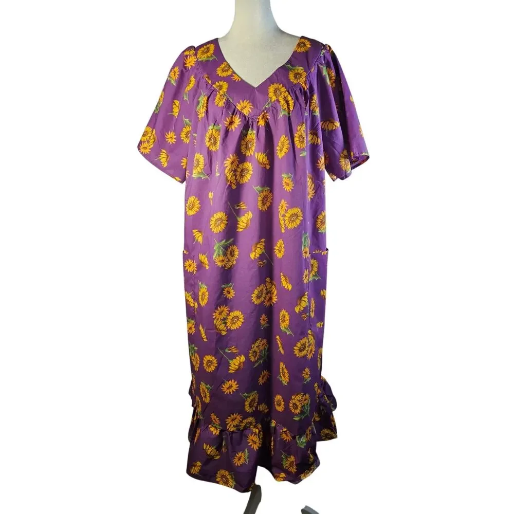 Anthony Richards Purple Sunflowers Mumu Dress Size Large New Lightweight SS‎