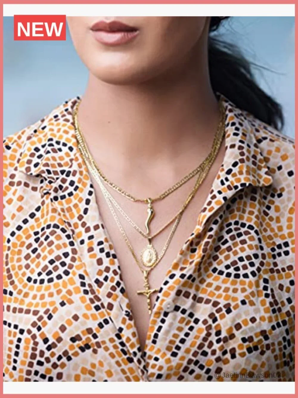 18K Gold Plated Flat Mariner Chain Necklace with Cross Pendant