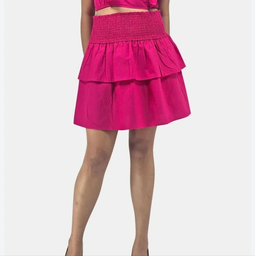 HT360 Collective Ruffle‎ Tie Back Crop Top Smocked Waist Tiered Cotton Skirt Set
