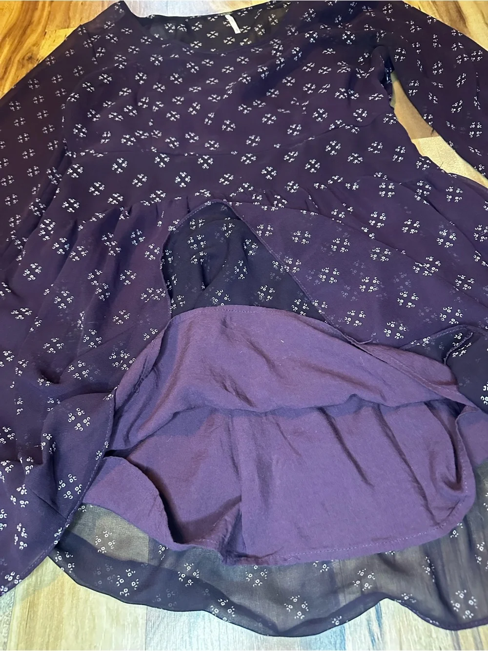 Free People Purple Floral Print Long Sleeve Mini Dress Women’s Medium Boho Sheer
