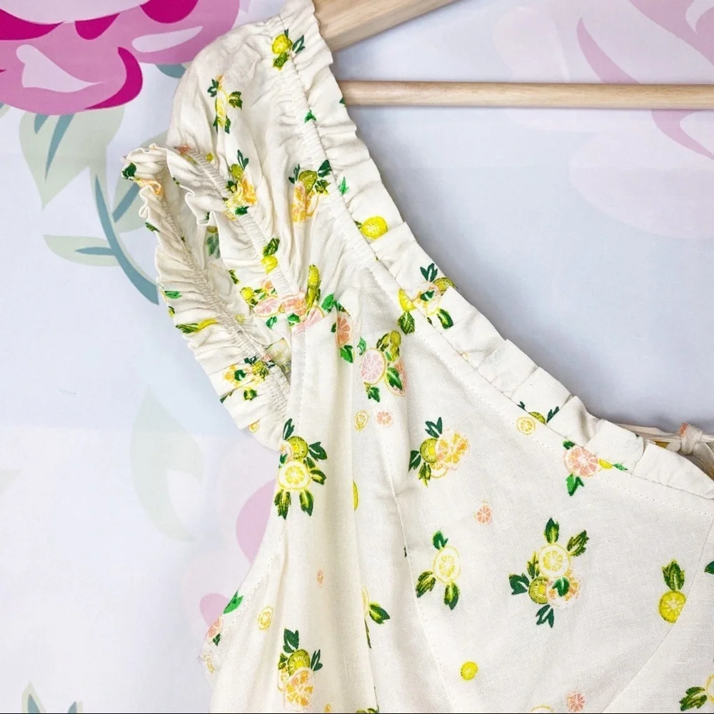NEW Free People Like A Lady Butter Yellow Ruffle Floral Mini Dress M