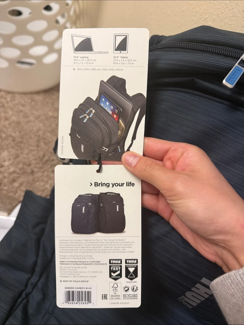 Thule Men's Carbon Blue Backpack with Vertical Logo