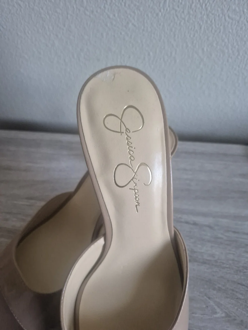 Jessica Simpson Patent Nude/Taupe Slide Mules