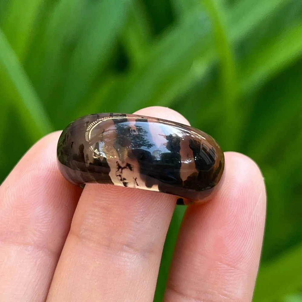 Size‎ 7.5 Natural Translucent Dendritic Scenery Agate Band Ring 0032