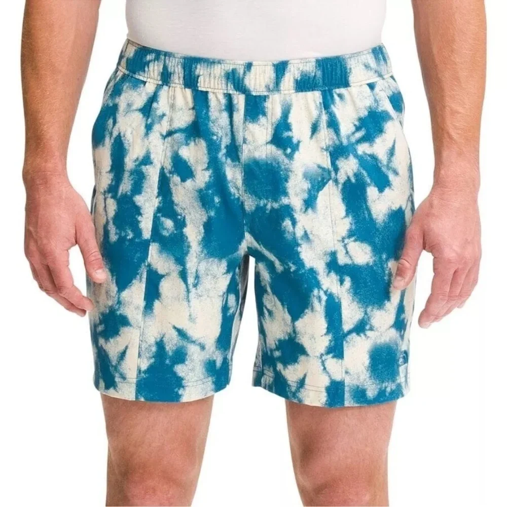 The North Face Men’s Class V Pull On Shorts Retro Blue Tie-Dye Printed Size XL