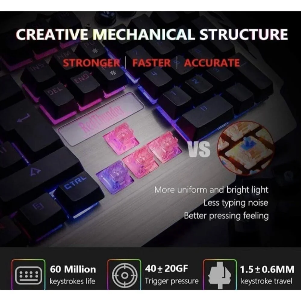 RedThunder K-900 Wired Semi-Mechanical Version Gaming‎ Keyboard Metal Frame Win