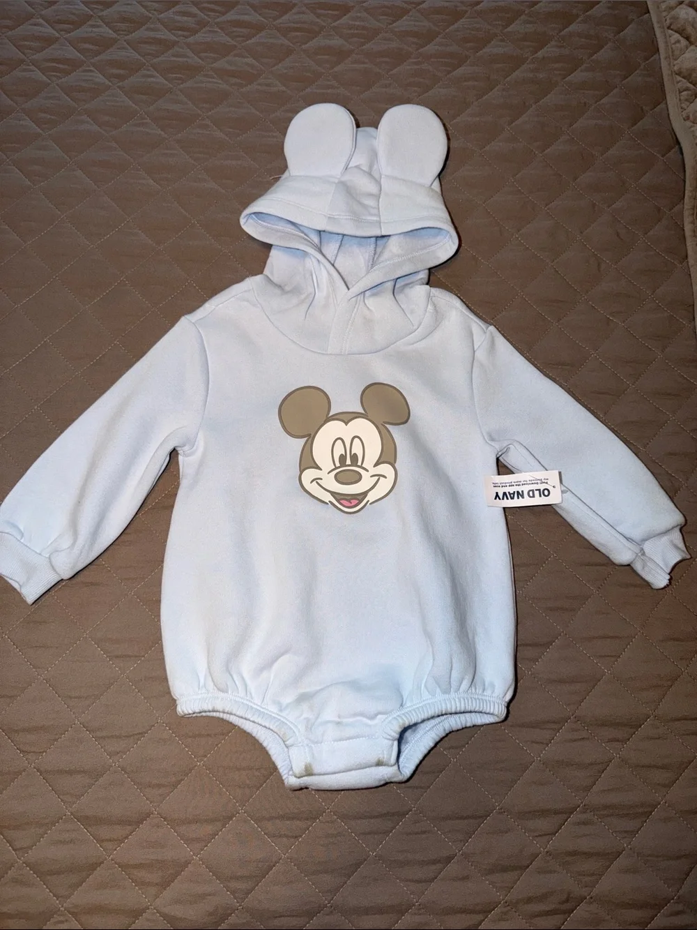 Old Navy Light Blue Baby Hoodie One-Piece with Mouse Face