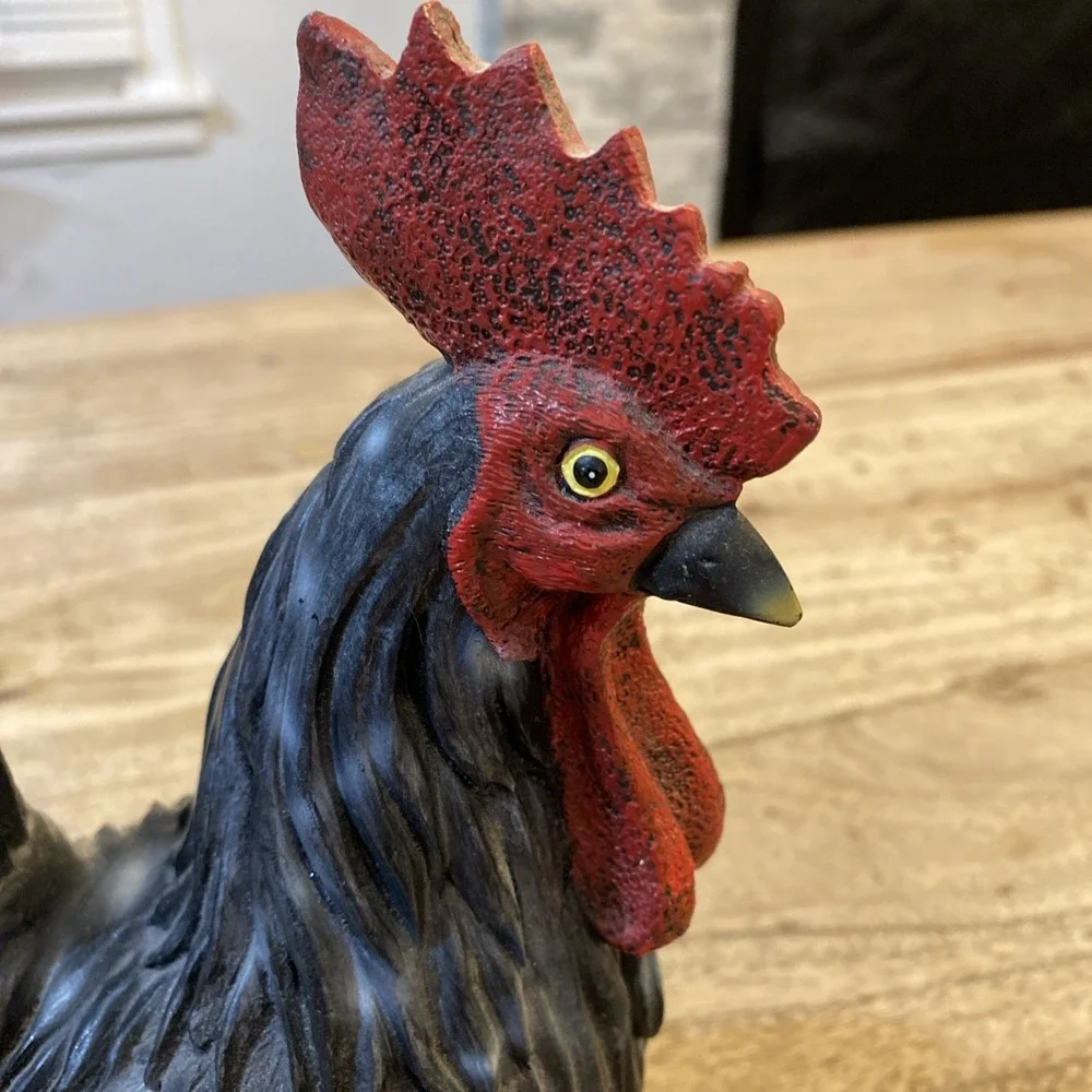 Cute Unique, Resin Black Gray Rooster Chicken farmhouse, decor