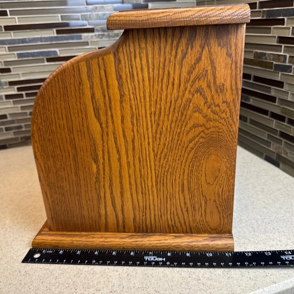 Vintage Solid Oak Roll Top Bread Box Handcrafted Amish Made Rustic Kitchen Decor