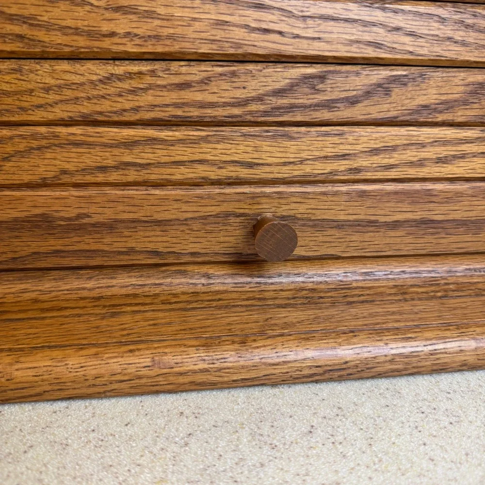 Vintage Solid Oak Roll Top Bread Box Handcrafted Amish Made Rustic Kitchen Decor
