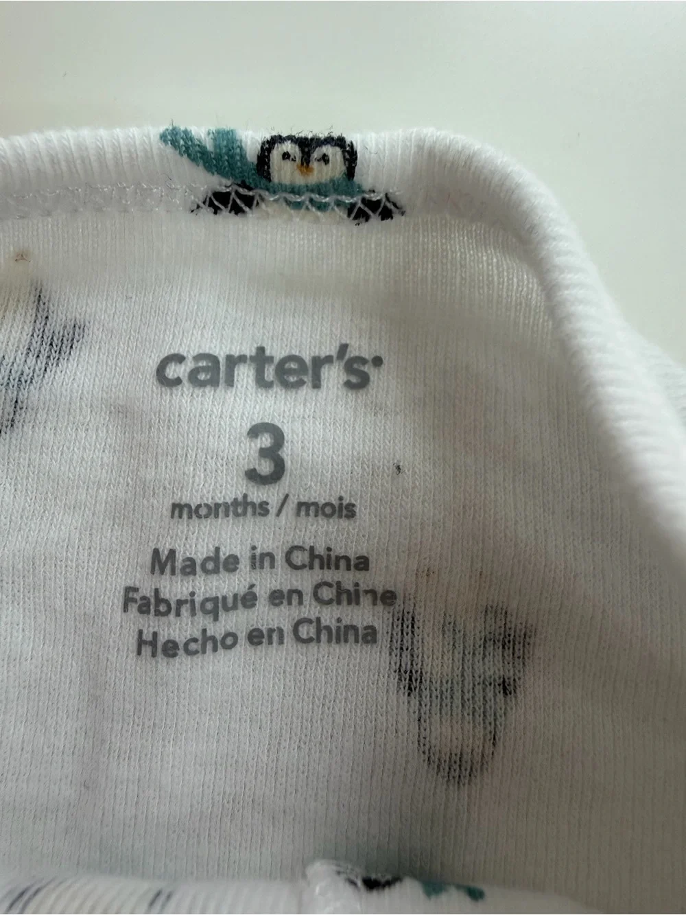 Carter's White Footed One-Piece with Penguin Print