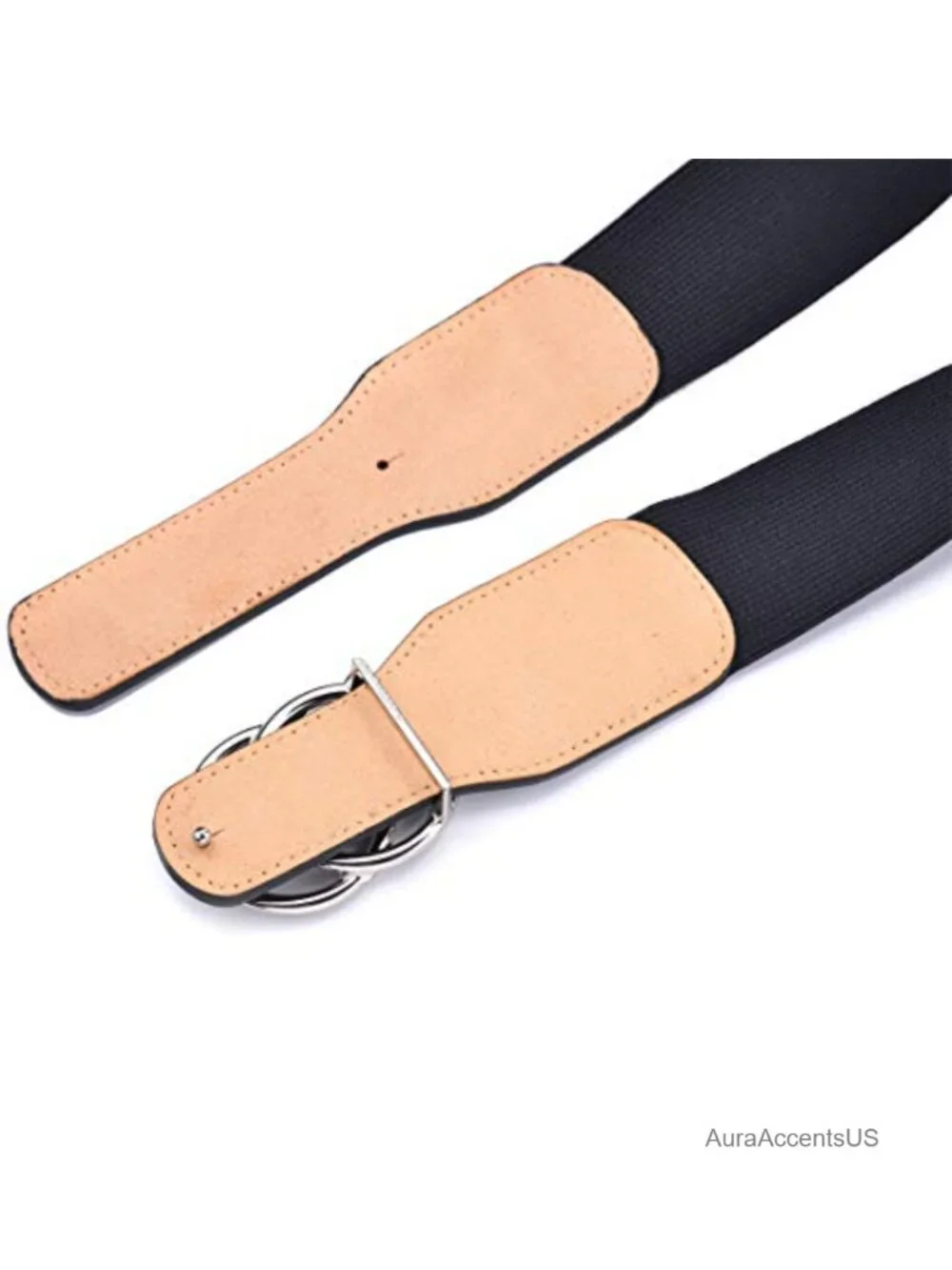 Elastic Stretch Wide Waist Belt with Double Rings Buckle