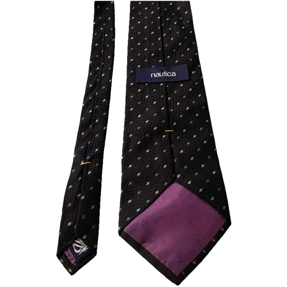 Nautica‎ Mens Blue&Gray Geometric 100% Silk Neck Tie 58