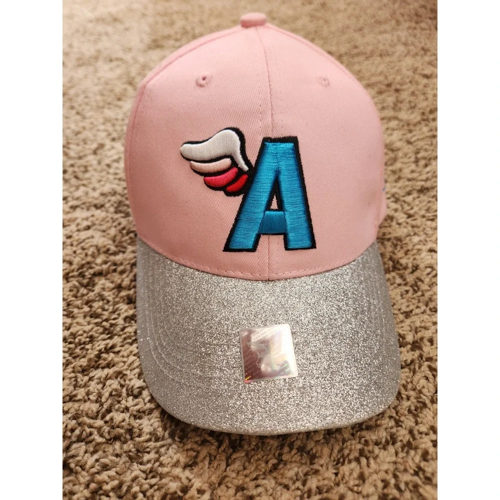 Ace Cap‎ Inc Pink Angel Baseball Hat Silver Glitter Brim Winged A Embroidered