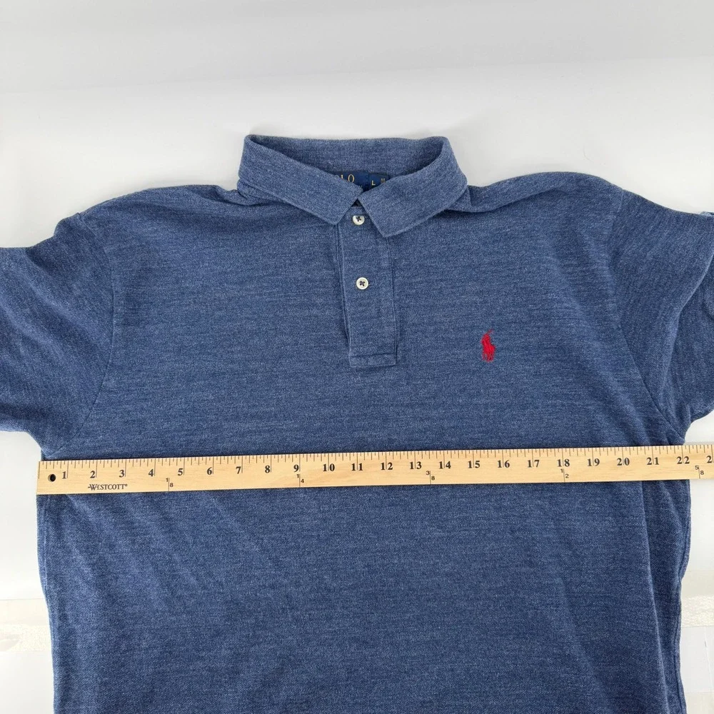 Polo Ralph Lauren Mens‎ L Blue Heathered Short Sleeve Polo Shirt Red Pony Logo