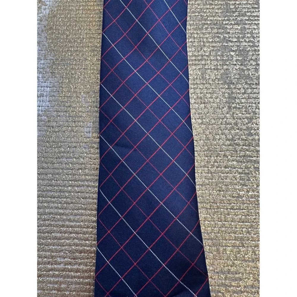 TOMMY HILFIGER Men's Navy Blue Red & White Silk Necktie Office Business Work