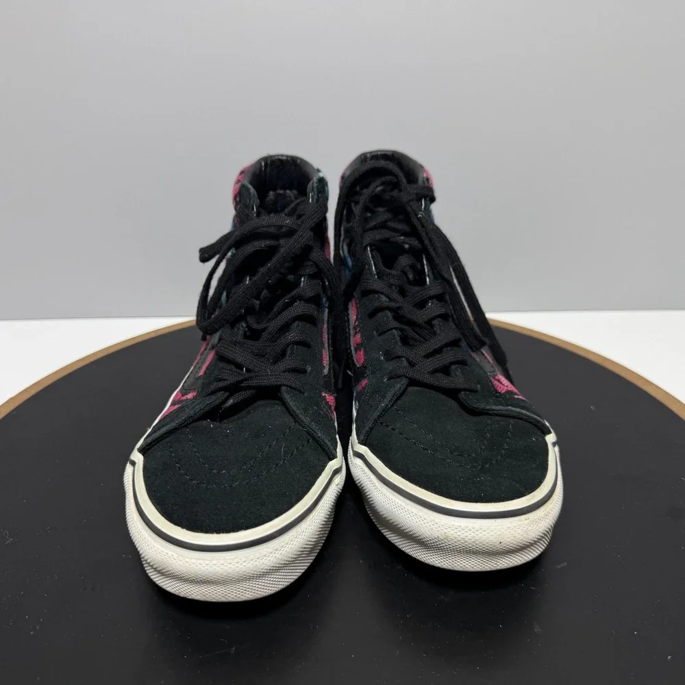 Vans Sk8 Hi Women Size 5 Geometric Tribal Woven High Top Black Pink Skate Casual