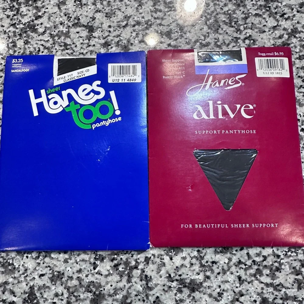 Hanes Too!‎ Alive Sheer Support Pantyhose Classic Navy Barely Black Size CD EF