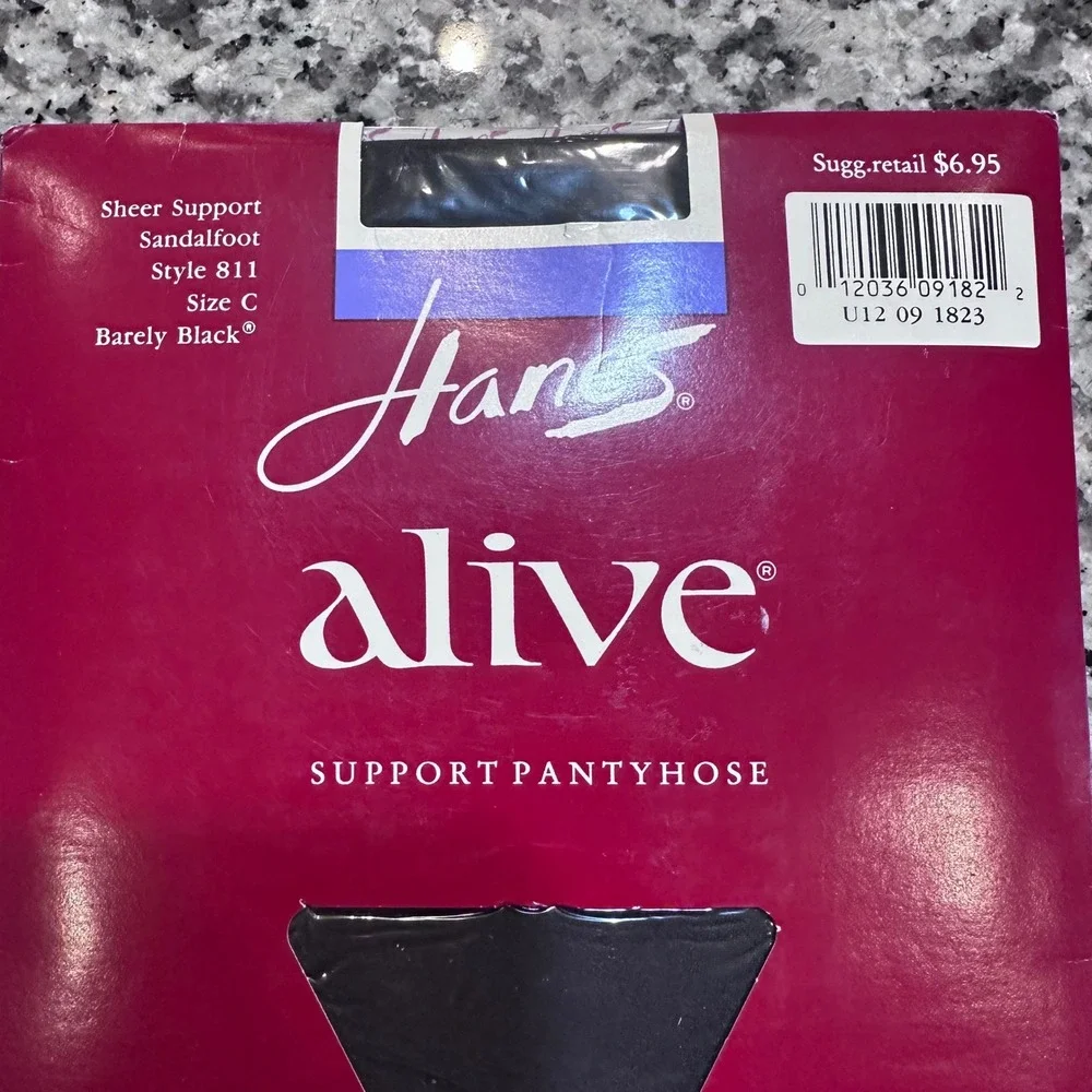 Hanes Too!‎ Alive Sheer Support Pantyhose Classic Navy Barely Black Size CD EF