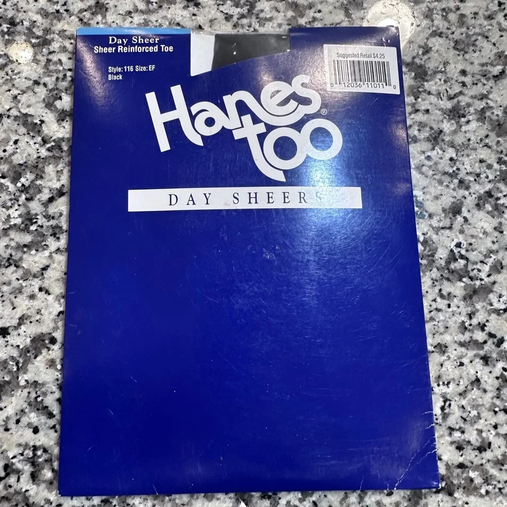 Hanes Too!‎ Alive Sheer Support Pantyhose Classic Navy Barely Black Size CD EF