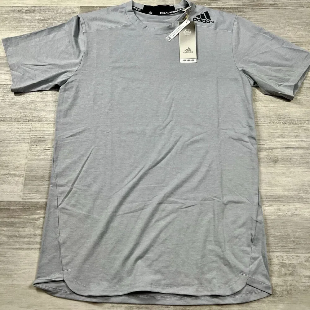 Adidas Men's Size Small Solid Color Designed For Training Tee HB9202 Gray/Silver