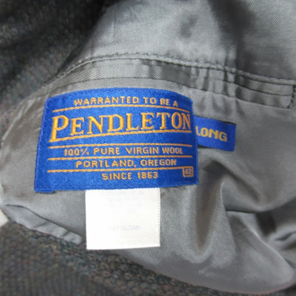 Pendleton Blazer Jacket Mens 42L‎ Black Wool Tweed Sport Western Button VTG 90s