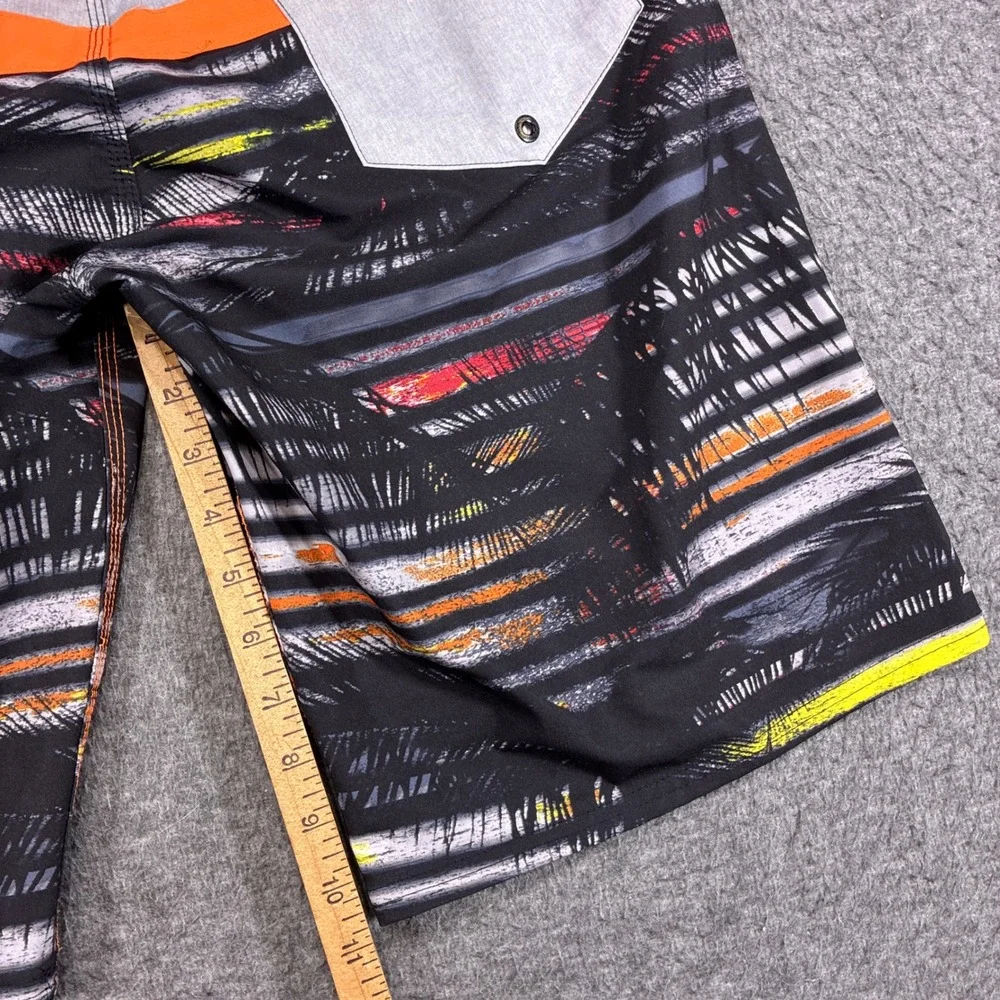 Burnside Board Shorts Mens 34 Black Orange Striped Graphic Print