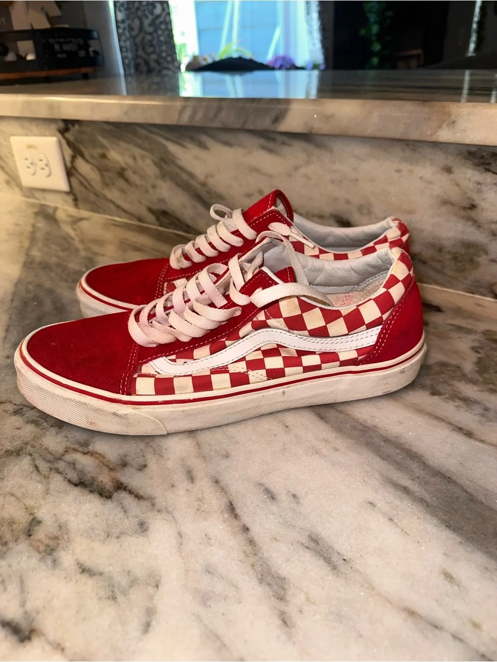 Vans Mens Size‎ 9.5 Red Checkerboard Low-Top Sneakers