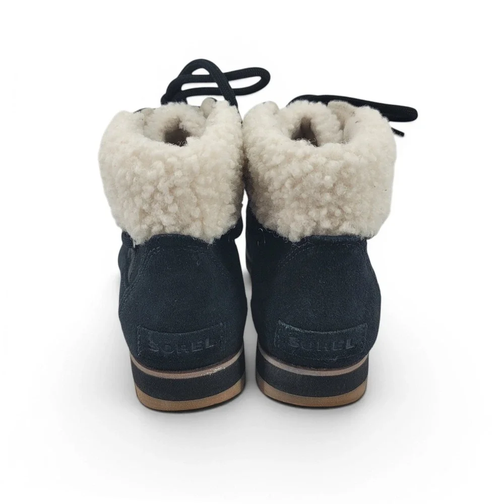 Sorel Womens 8 Black Suede Faux Shearling Winter Boots Cozy Apres Ski Comfort‎