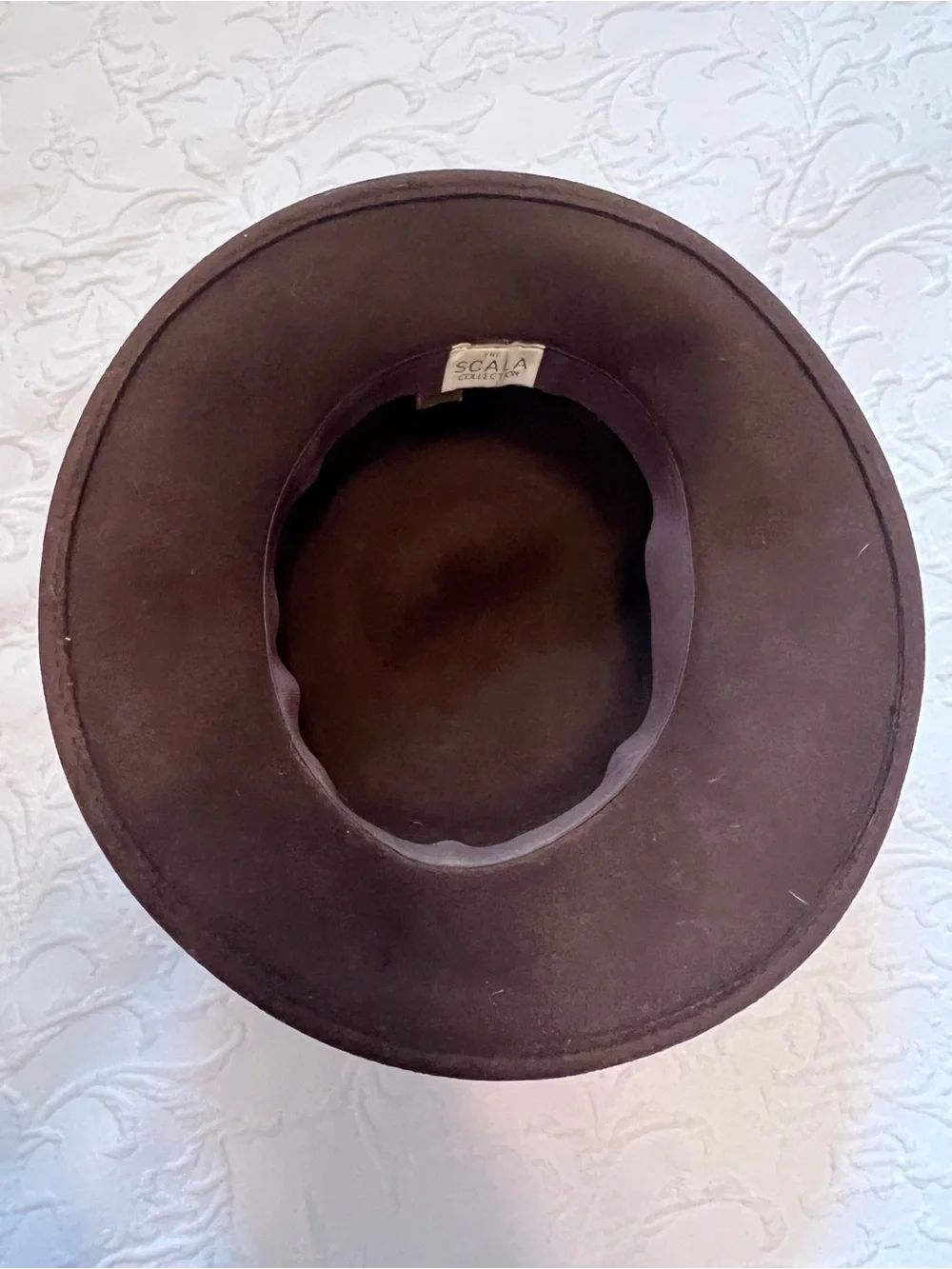Scala Brown 100% Wool Felt Cloche Hat with Ribbon Bow