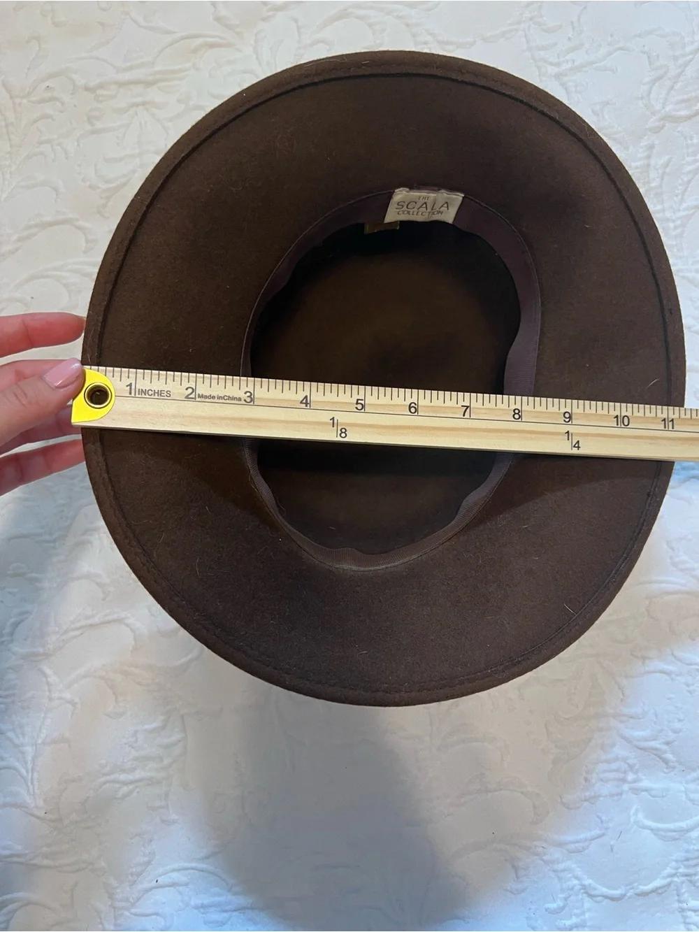 Scala Brown 100% Wool Felt Cloche Hat with Ribbon Bow