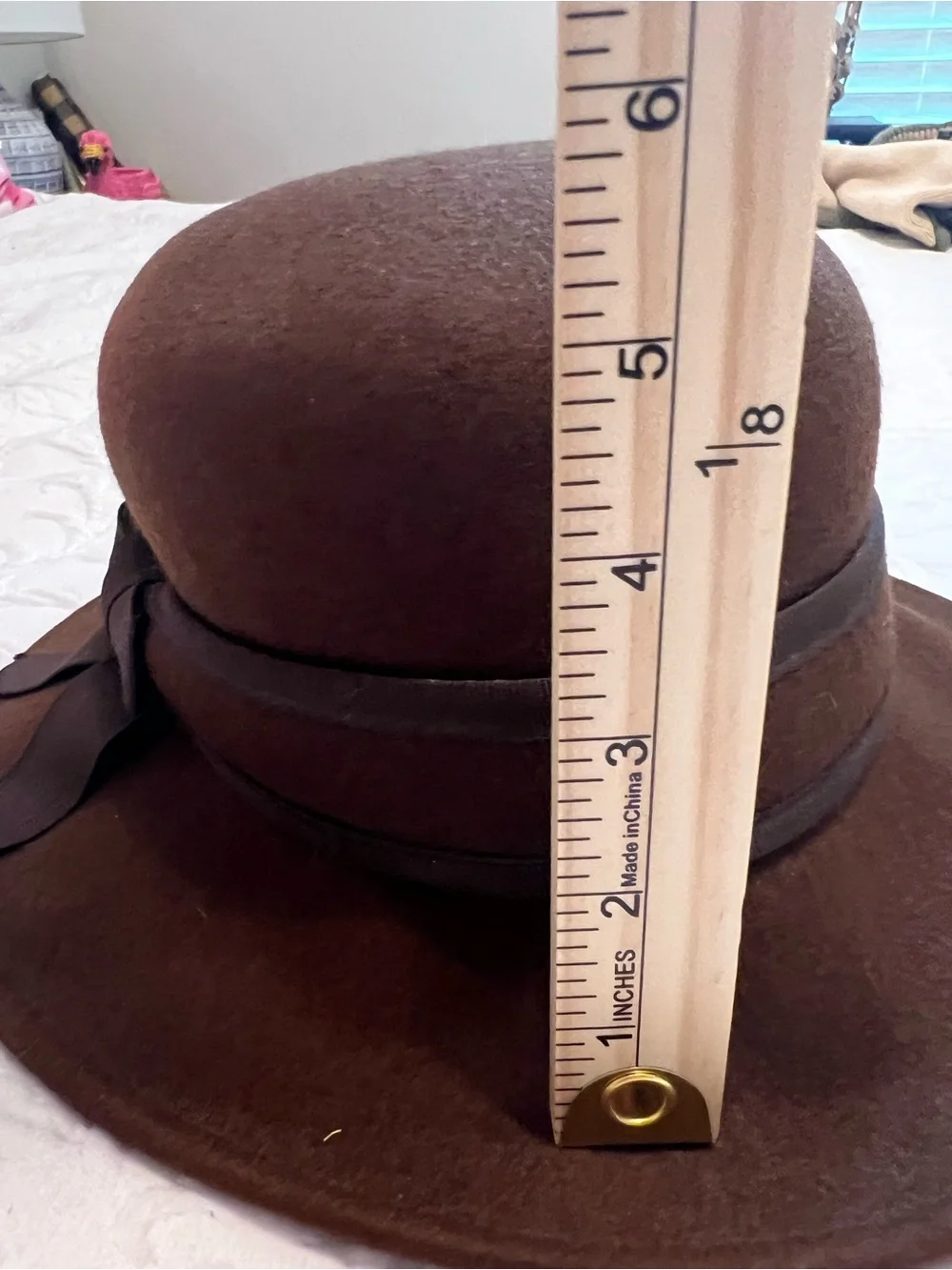 Scala Brown 100% Wool Felt Cloche Hat with Ribbon Bow