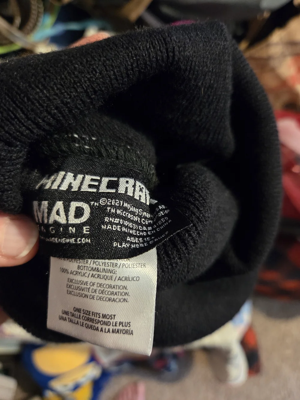 Minecraft Pink & Blue Pom-Top Beanie with Black Cuff 15+ Teen/Adult
