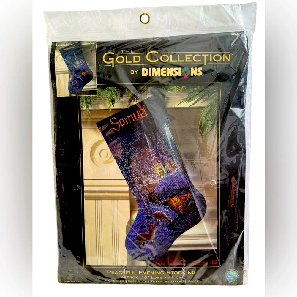 NIP Gold Collection Peaceful Evening Christmas Stocking Cross Stitch Kit 8681