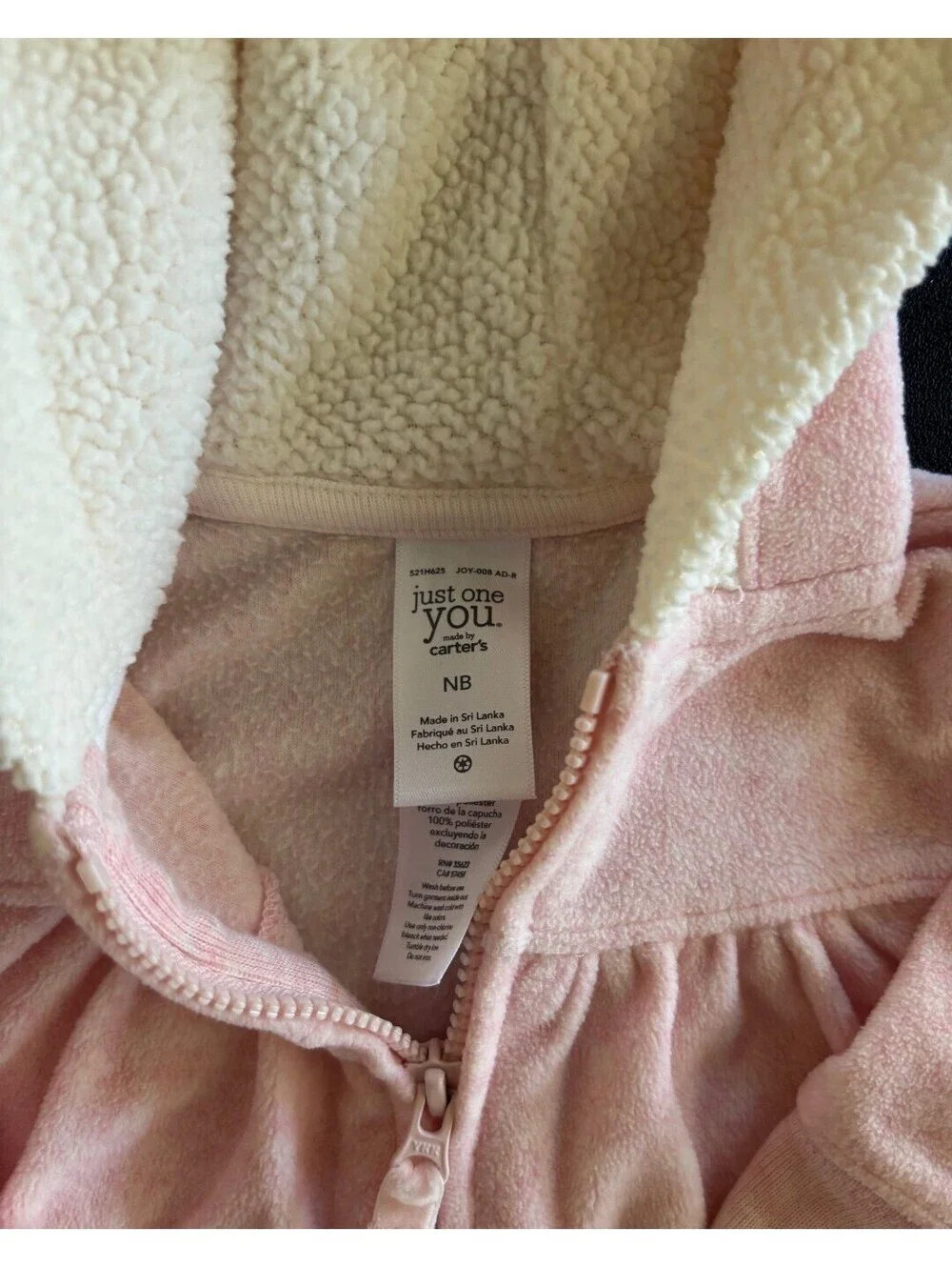 Carter's Newborn Pink Hooded Sherpa Lined Zip Hoodie Jacket