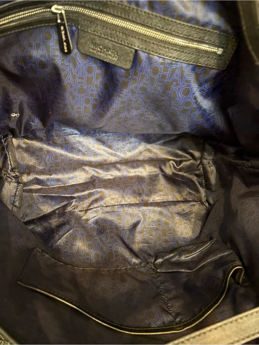 Michael Kors Blue and Black Polka Dot Tote with MK Charm