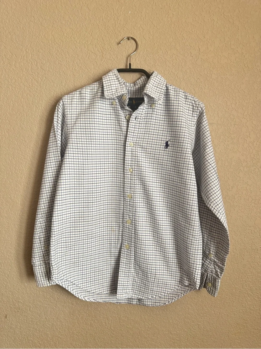 Kids Ralph Lauren White and Navy Grid Button-Down Shirt