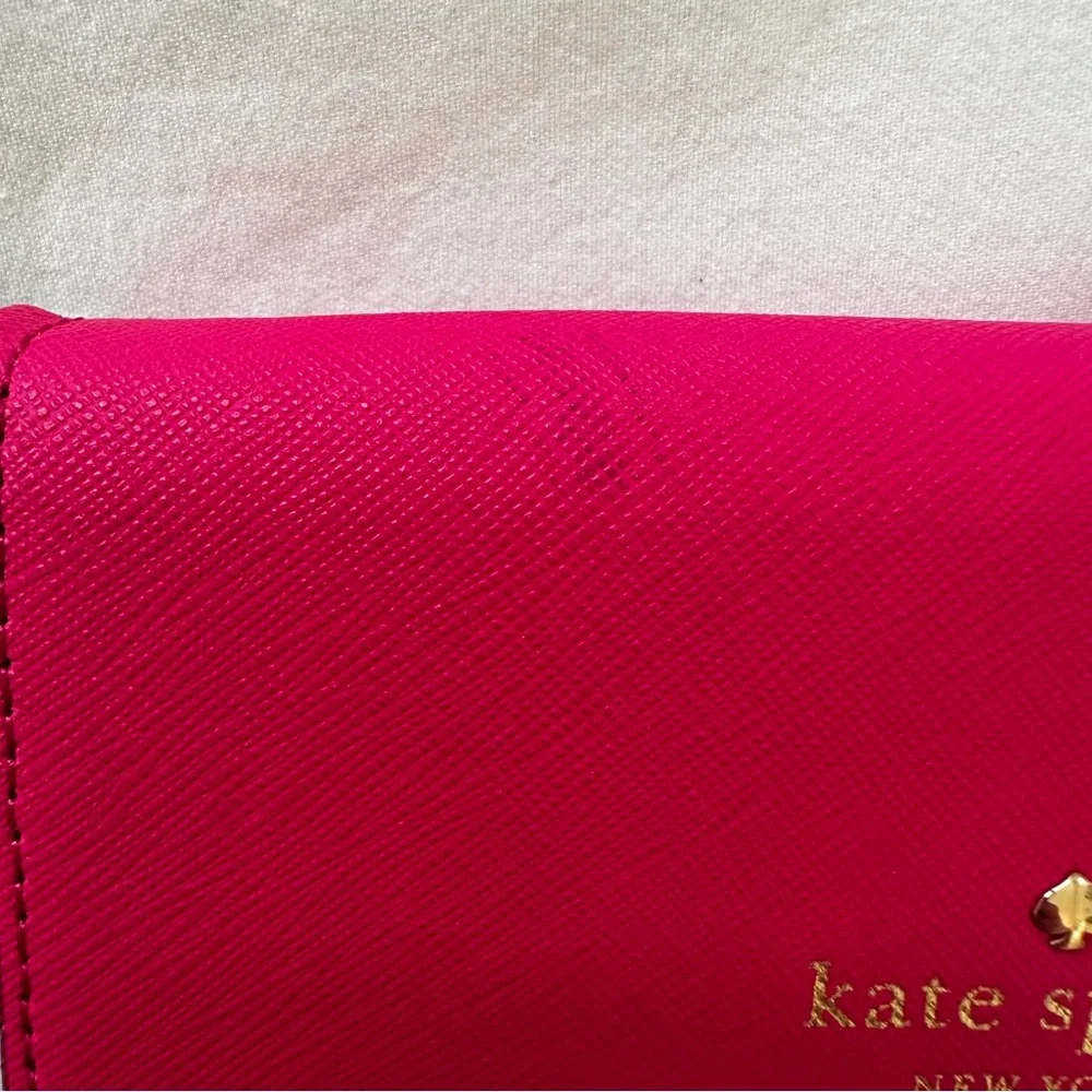 Kate Spade Devin Trifold Wallet Wristlet Pink Saffiano Leather Phone Clutch New